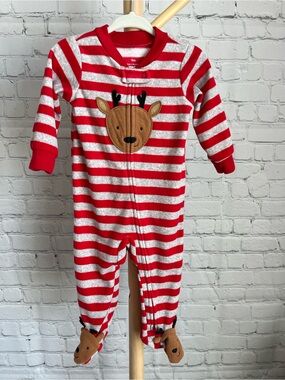 ⭐️⭐️PICK 5 / $20 Carter's Red & White Striped Reindeer Footed One-Piece for Kids